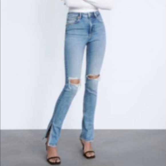 ZARA high waisted light denim jeans with slits - Picture 2 of 2